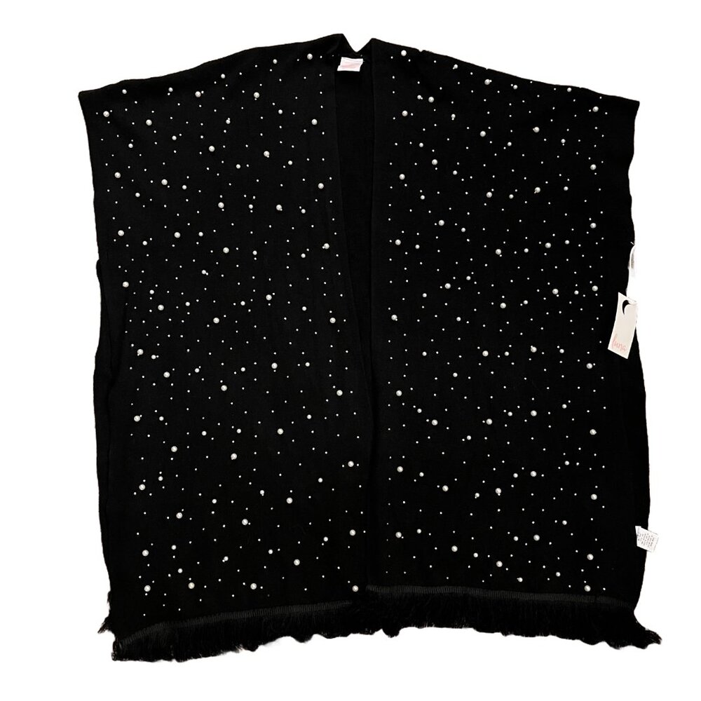 Pearl Beaded Poncho Rhinestone Black Size 3X New